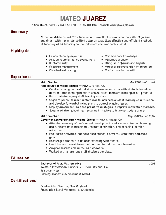 10 Years Experience Resume format Unique Best Teacher Resume Example