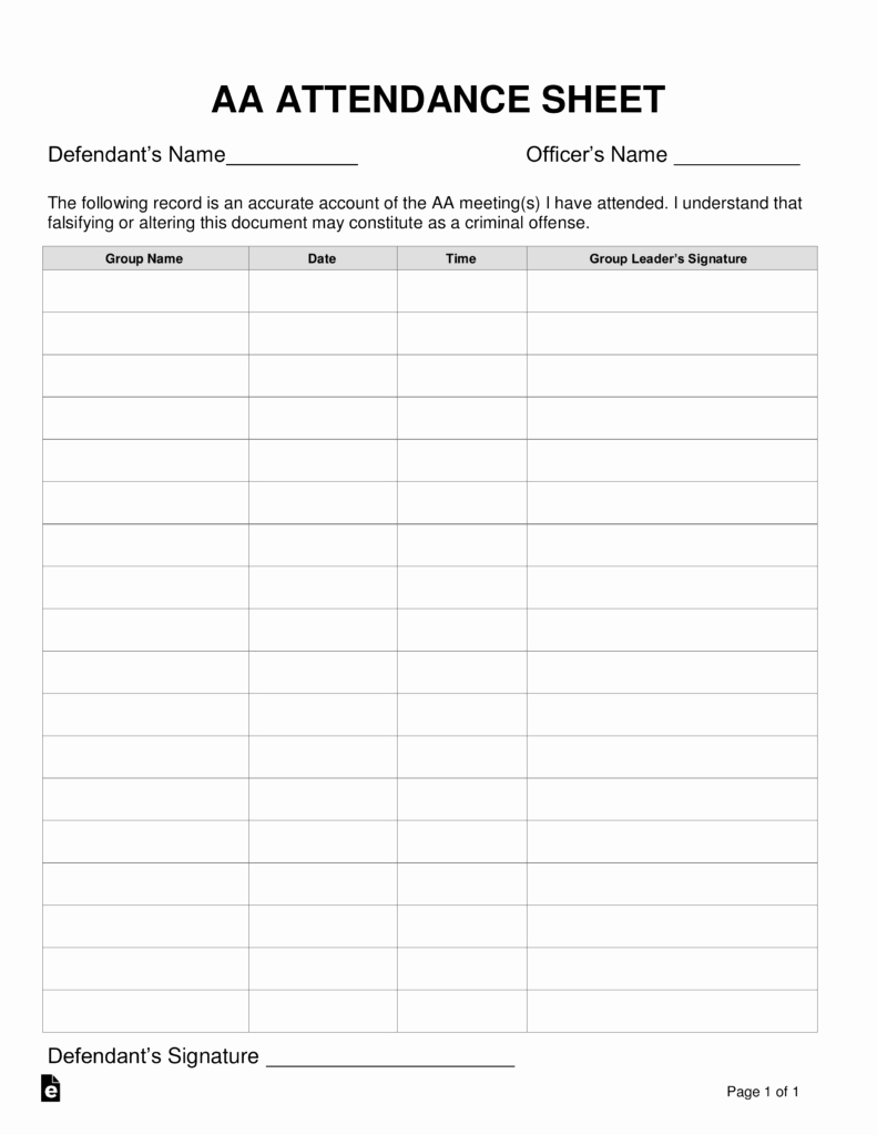 12 Step Meeting attendance Sheet New Alcoholics Anonymous Aa Sign In attendance Sheet