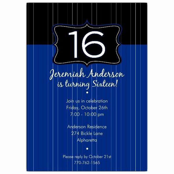 16th Birthday Invitation Templates Free Elegant Black Emblem Blue 16th Birthday Invitations