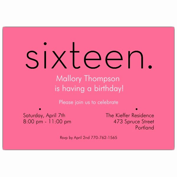 16th Birthday Invitation Templates Free New Sixteen Pink 16th Birthday Invitations