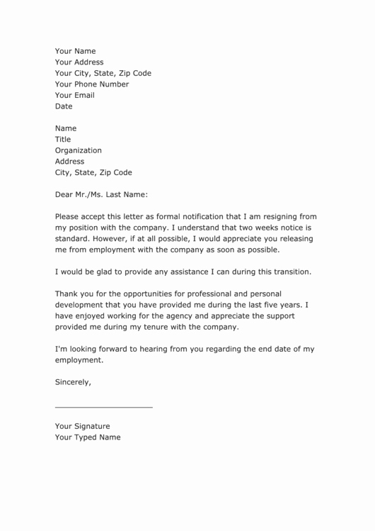 2 Week Notice form Lovely 2 Weeks Notice Resignation Letter Template Printable Pdf