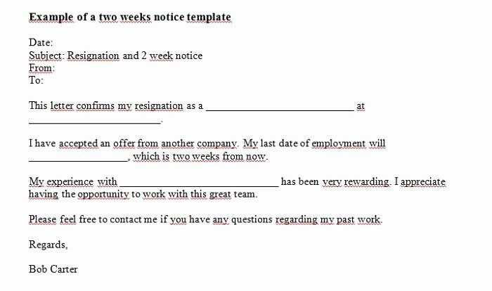 2 Week Resignation Letter Template Beautiful 40 Two Weeks Notice Letters &amp; Resignation Letter Templates