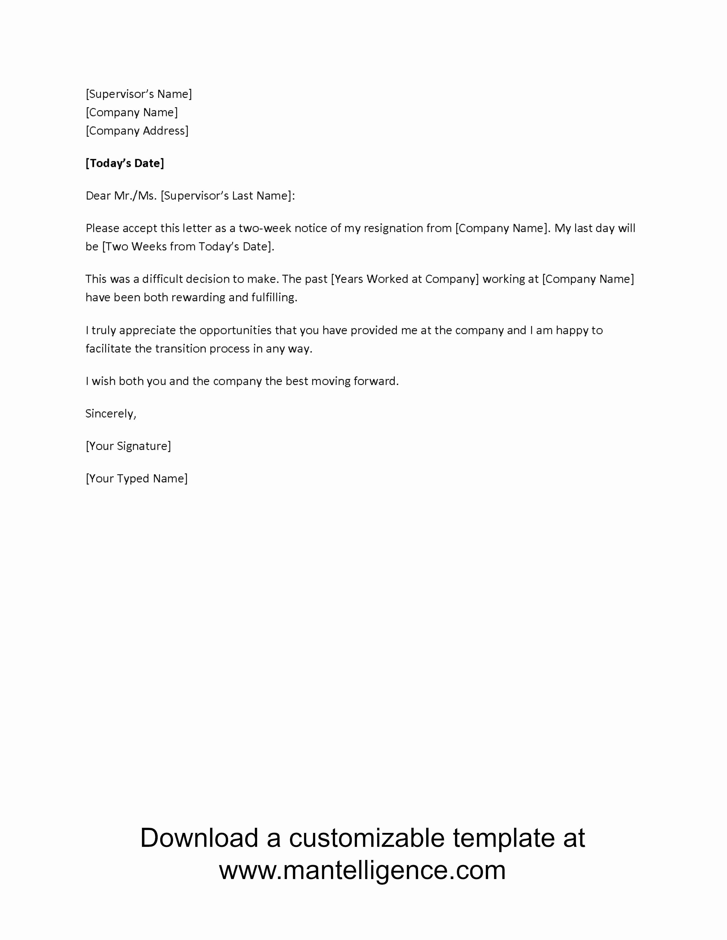 2 Week Resignation Letter Template New 3 Highly Professional Two Weeks Notice Letter Templates