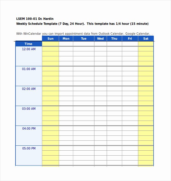 24 Hour Schedule Planner Lovely Daily Schedule Template Excel