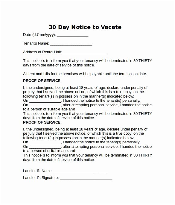 30 Day Notice Examples Awesome 11 Sample Notice to Vacate Letters Pdf Ms Word Apple