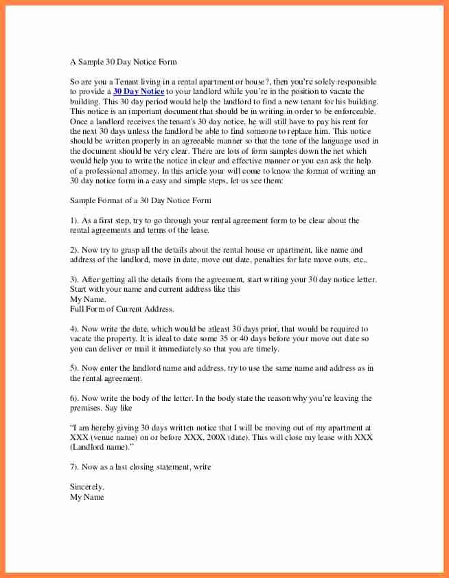 30 Day Notice Examples Inspirational 6 Example Of A 30 Day Notice