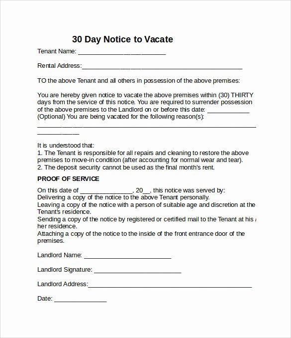 30 Day Notice Examples New 11 Sample Notice to Vacate Letters Pdf Ms Word Apple