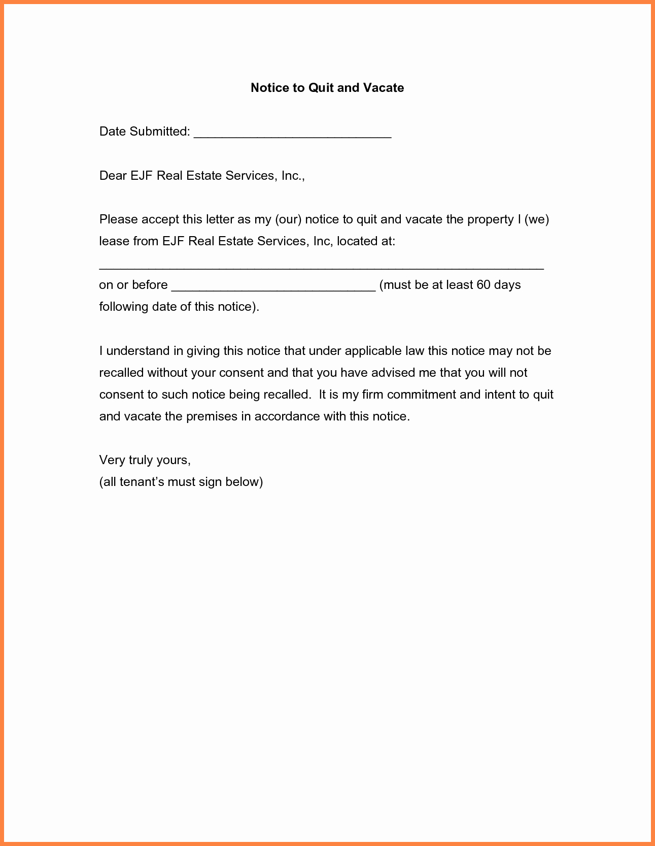 30 Day Notice Sample Awesome 6 Tenant 30 Day Notice to Vacate Sample Letter