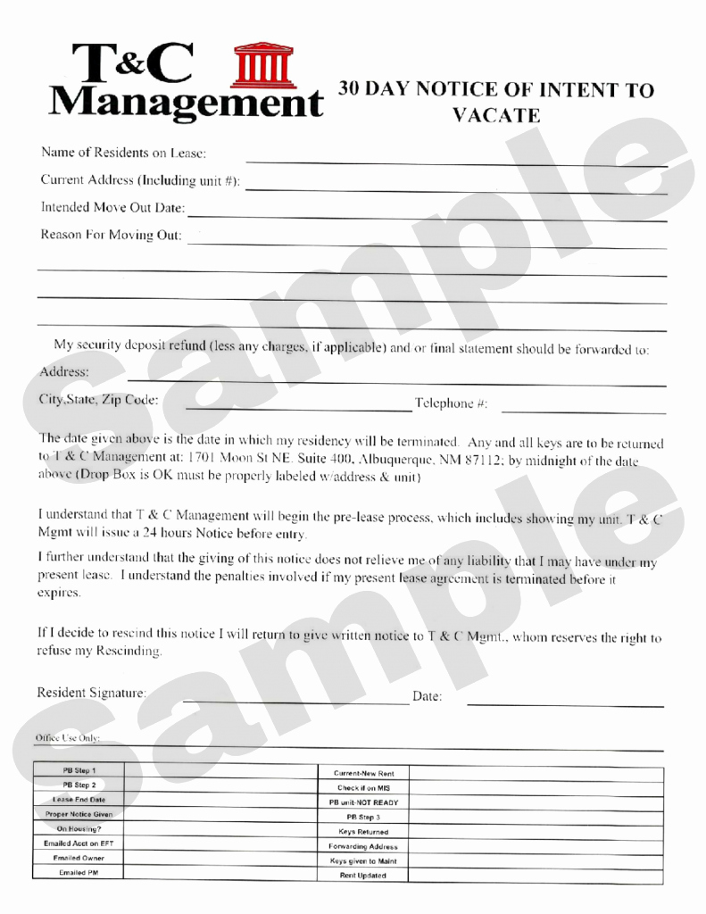 30 Day Notice Sample Best Of 30 Day Notice Vacate Sample T&amp;c Management
