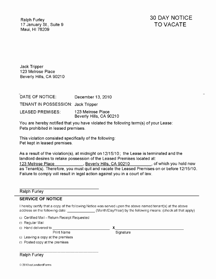 30 Day Notice Sample Best Of 5 Sample 30 Day Notice to Vacate Rental Property