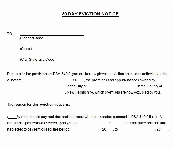 30 Days Notice Example Elegant Printable Sample 30 Day Notice to Vacate Template form