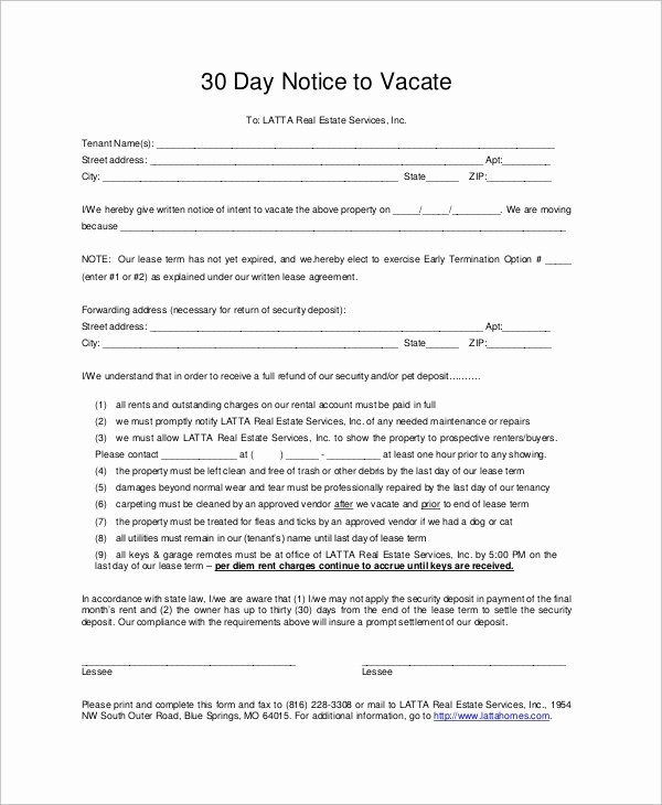 30 Days Notice Example New Sample 30 Day Notice 9 Examples In Word Pdf