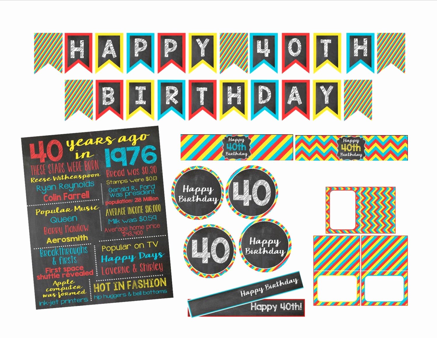 40th Birthday Free Printables Beautiful 40th Birthday Decorations Printable Items by Stephanndesigns