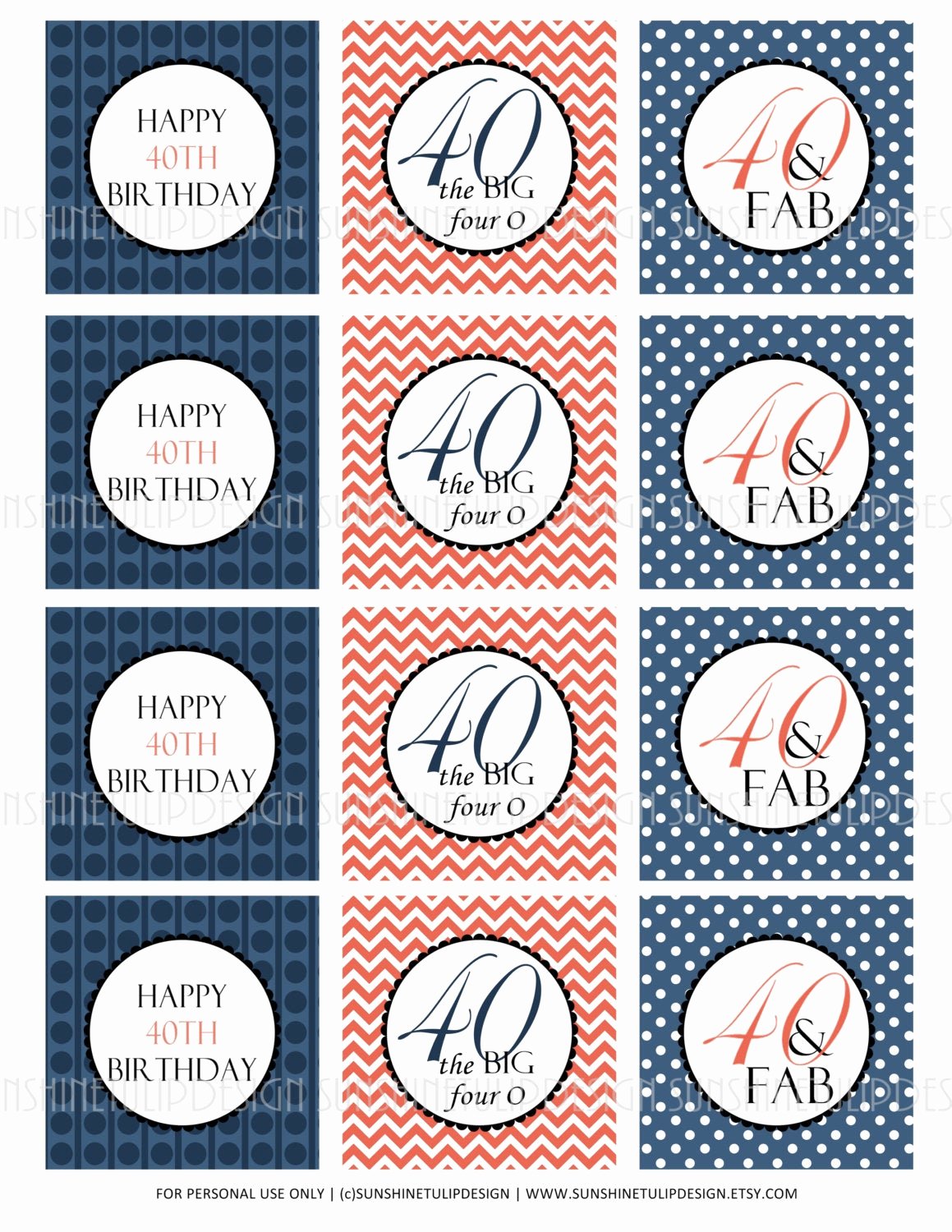 40th Birthday Free Printables Unique 40th Birthday Printable Cupcake toppers Sticker Labels and