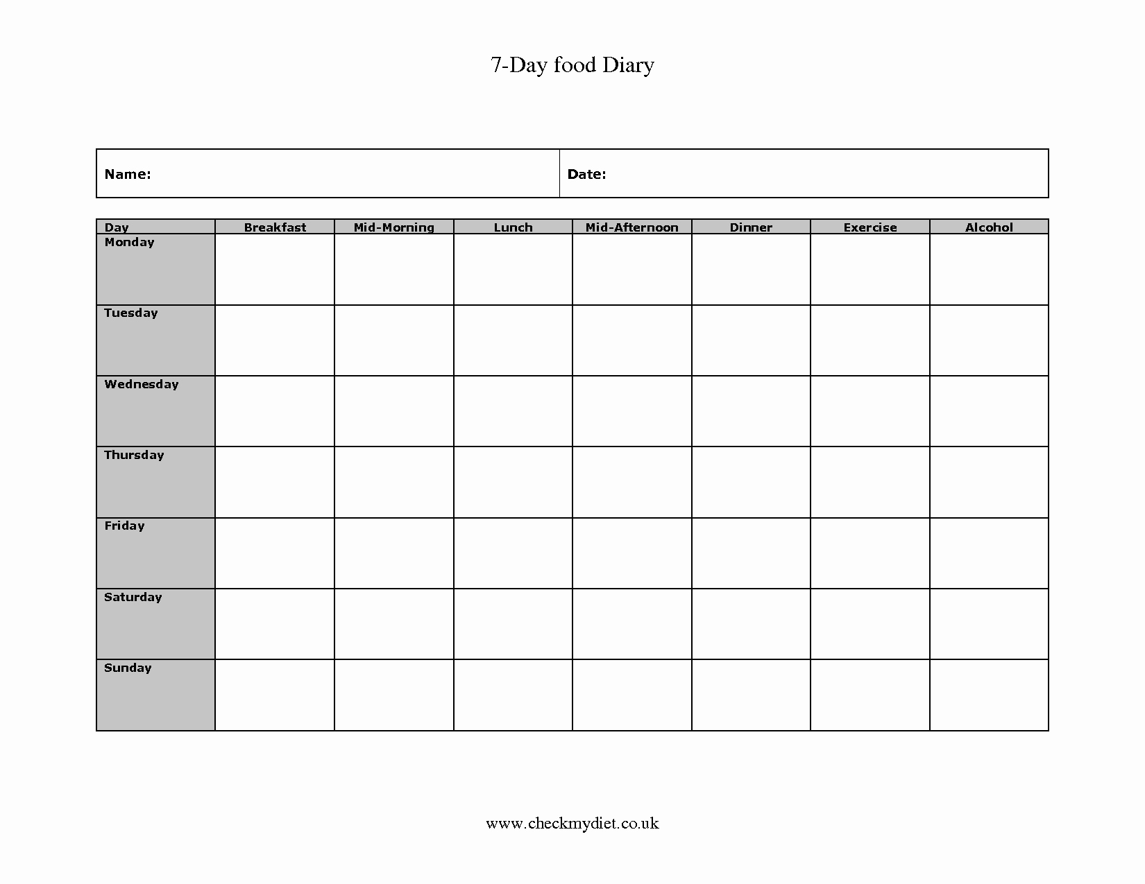 7 Day Food Diary Template Awesome Best S Of 7 Day Food Log Printable Food Diary Log