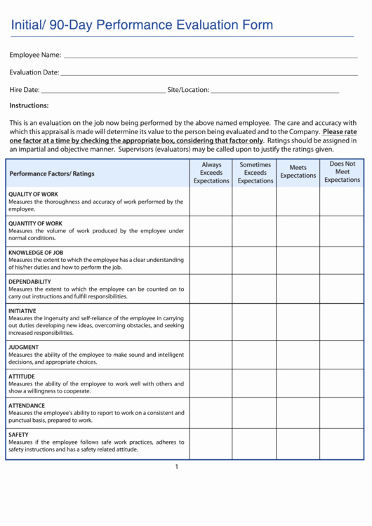 90 Day Employee Evaluation form Best Of 74 Employee Evaluation form Templates Free to In Pdf