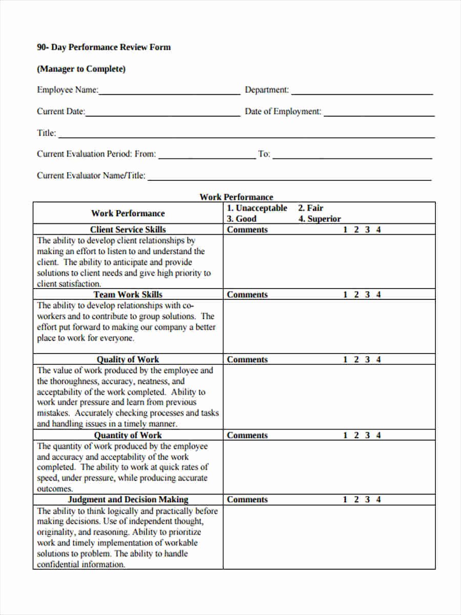 90 Day Employee Evaluation form Fresh 23 Performance Review form Templates