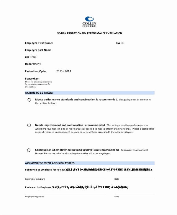 90 Day Employee Evaluation form Luxury 22 Employee Evaluation form Examples &amp; Samples Pdf Doc