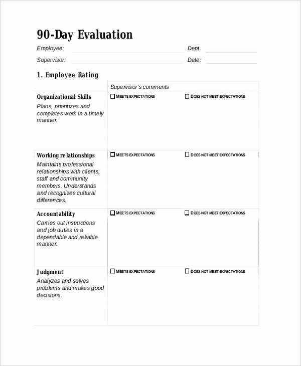 90 Day Employee Evaluation form Unique 25 Free Employee Evaluation forms