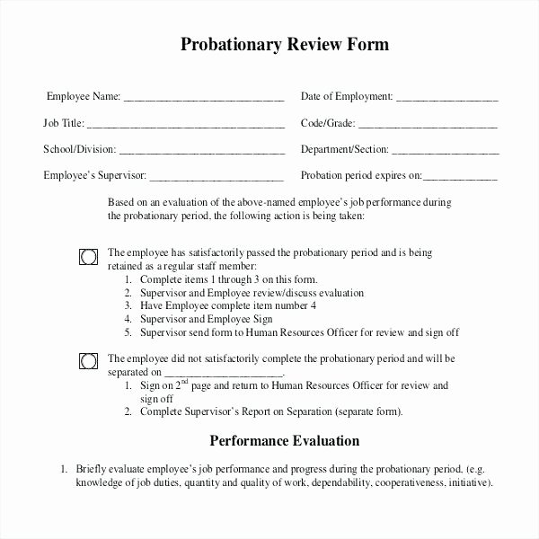 90 Day Evaluation forms Awesome Employee Probation Period form