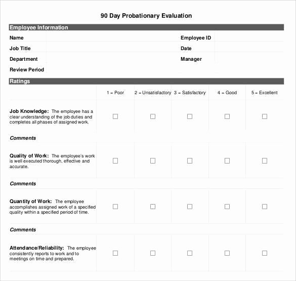 90 Day Evaluation forms New 41 Sample Employee Evaluation forms to Download