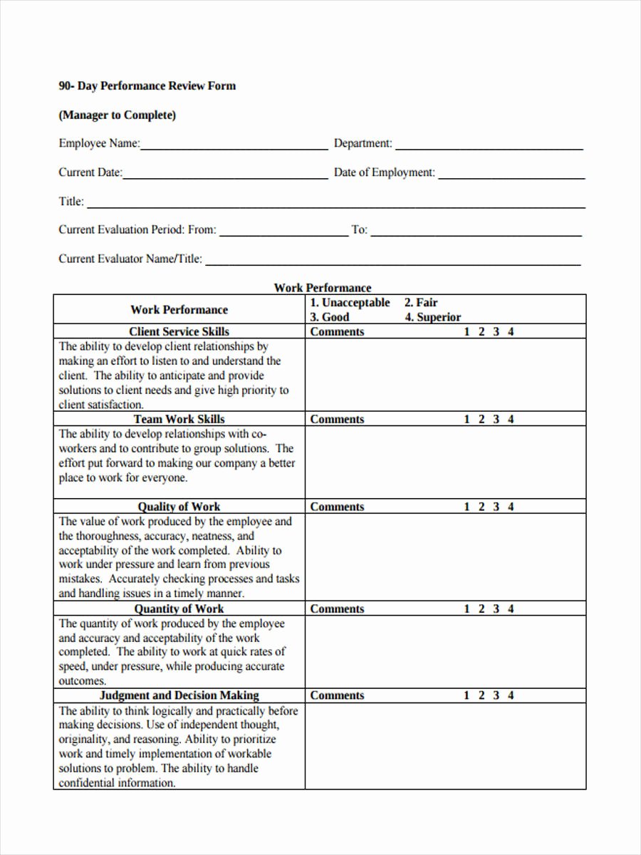 90 Day Evaluation forms Unique Free 27 Performance Review forms