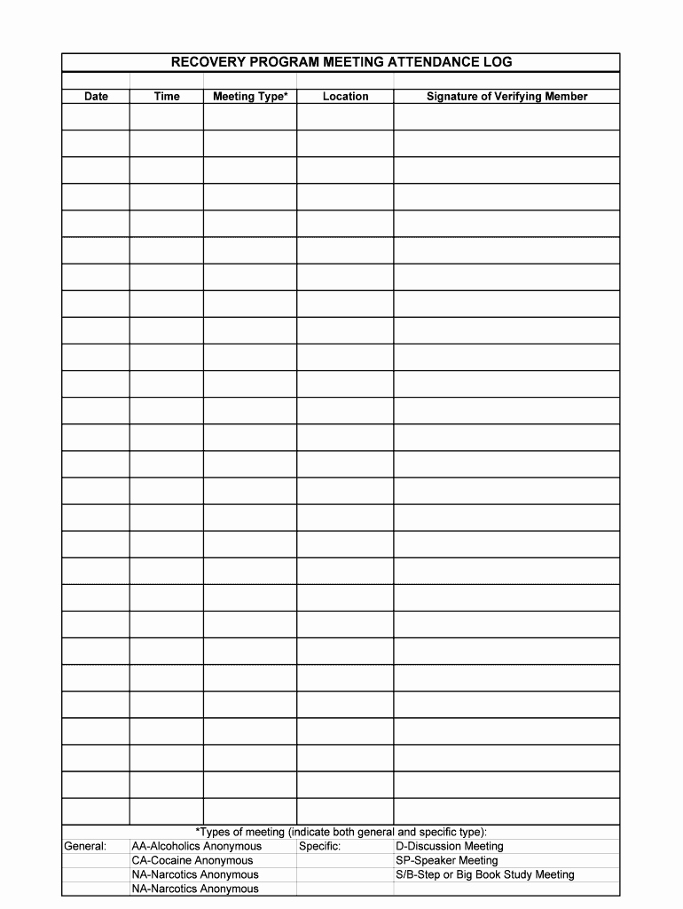 Aa Meeting attendance Sheet Awesome attendance Log Fill Line Printable Fillable Blank