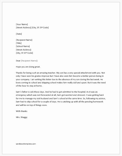 Absence Note for School Sample Beautiful Absence Excuse Letters to School