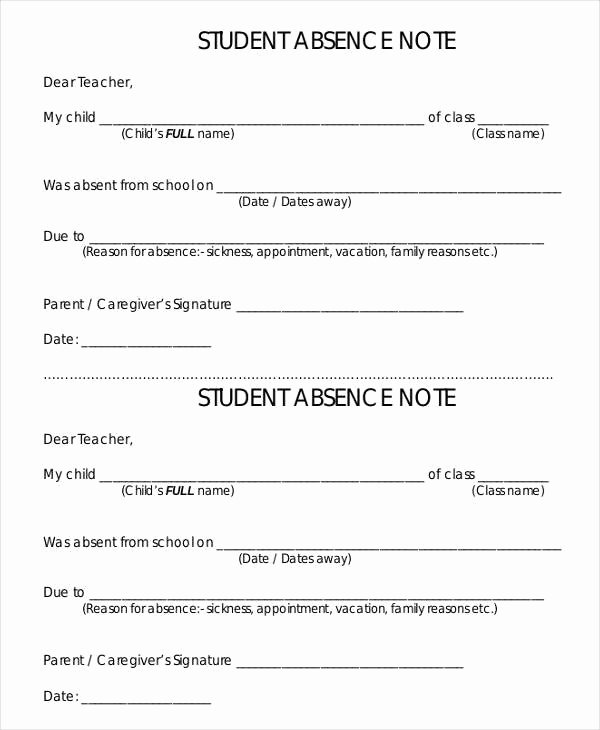 Absence Note for School Sample Best Of Free 28 Note Templates &amp; Examples In Pdf Doc