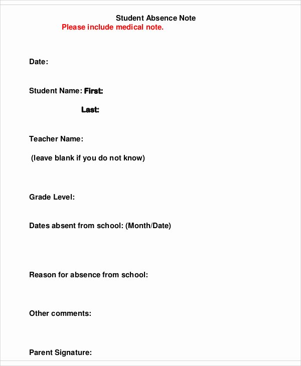 Absence Note for School Sample Inspirational Absence Note Sample 11 Examples In Word Pdf