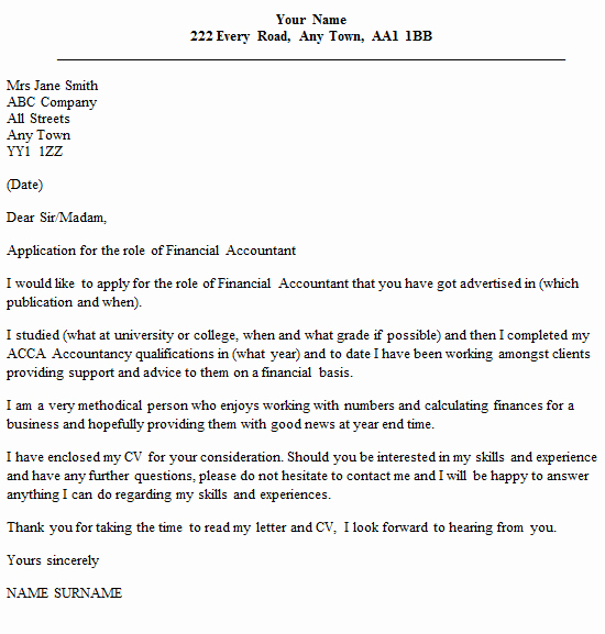 Accountant Cover Letter Sample New Financial Accountant Cover Letter Example Icover