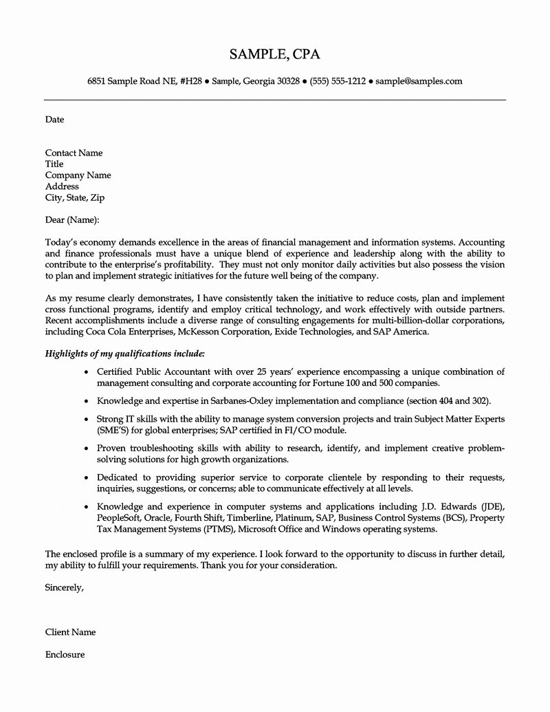 Accountant Covering Letter Sample Awesome Senior Accounting Professional Cover Letter