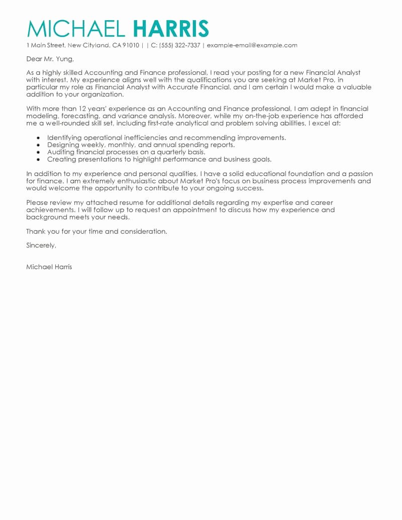Accountant Covering Letter Sample Beautiful Best Accounting &amp; Finance Cover Letter Examples
