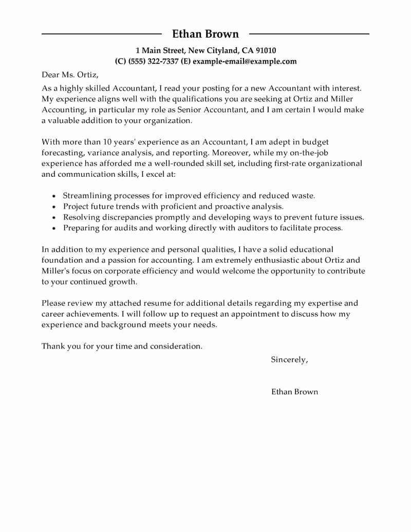 Accountant Covering Letter Sample Inspirational Best Accountant Cover Letter Examples