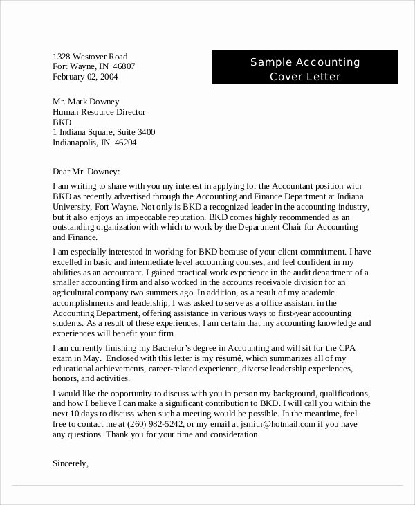 Accounting Covering Letter Sample Beautiful 12 Accounting Cover Letters Free Sample Example format