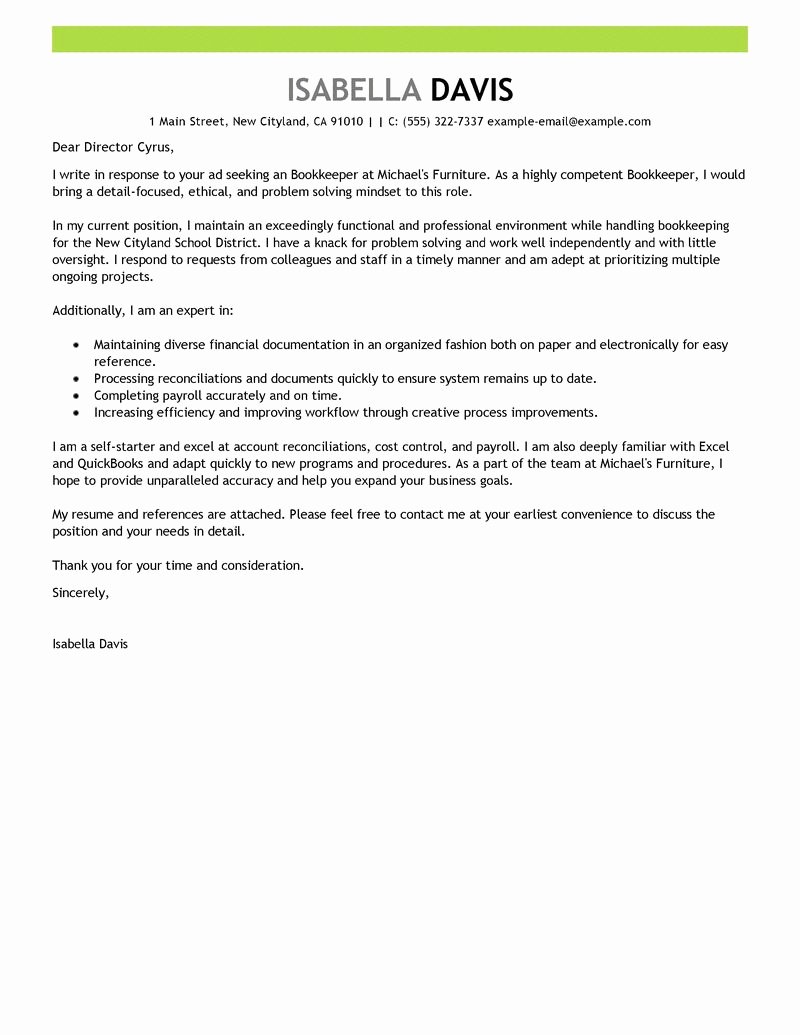 Accounting Covering Letter Sample Lovely Best Bookkeeper Cover Letter Examples