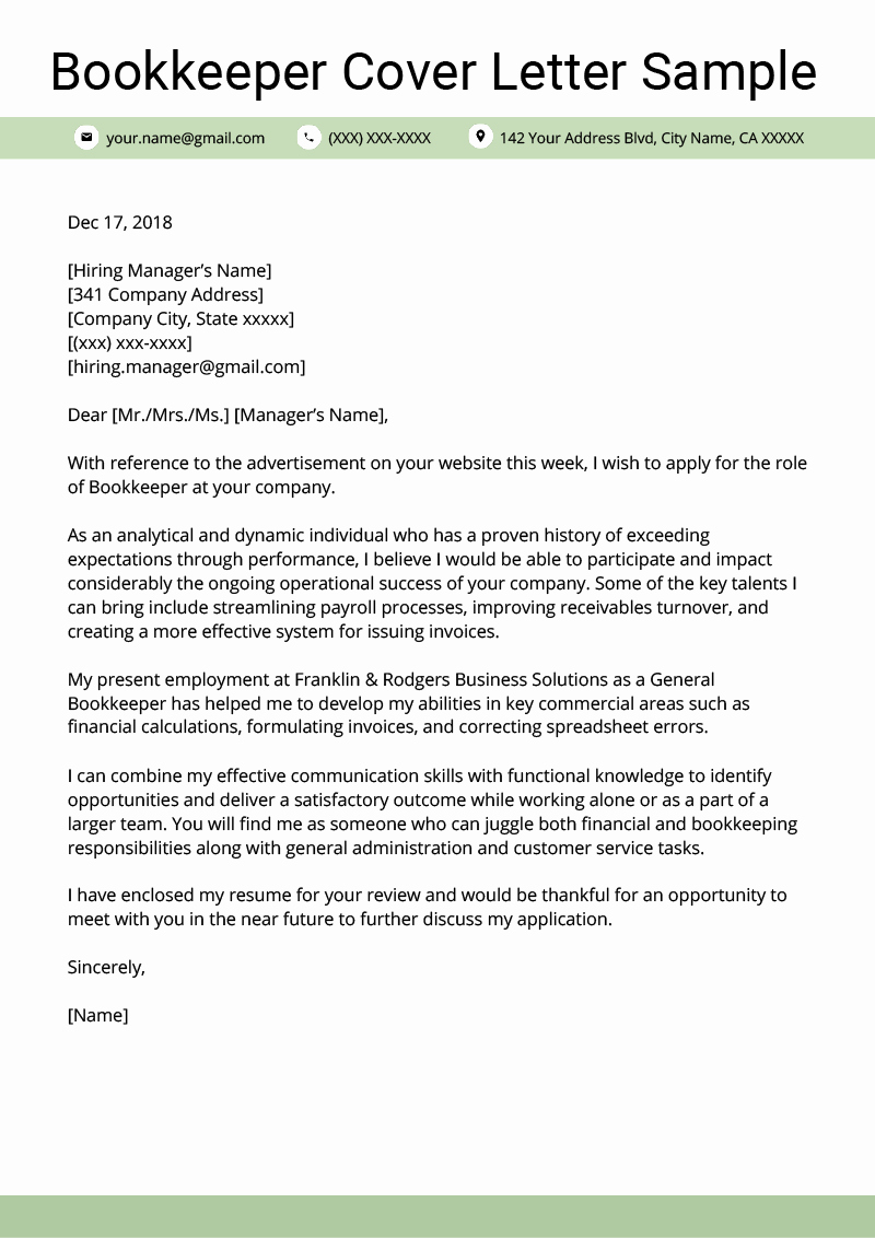 Accounting Covering Letter Sample Unique Bookkeeper Cover Letter Sample