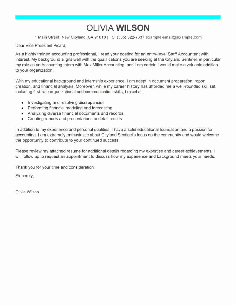 Accounting Job Cover Letter Best Of Free Staff Accountant Cover Letter Examples &amp; Templates