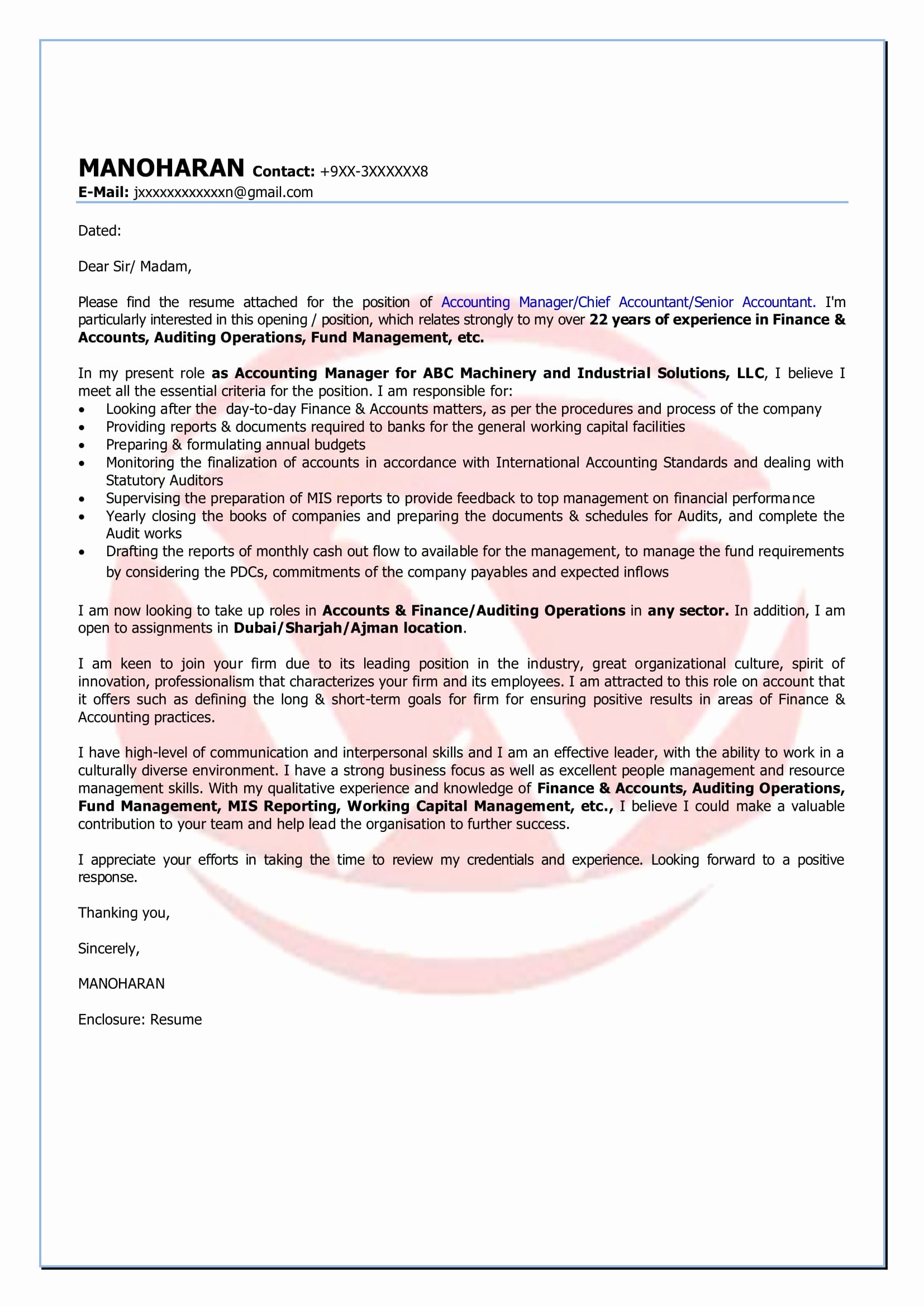 Accounting Job Cover Letter Fresh Accounting Sample Cover Letter format Download Cover