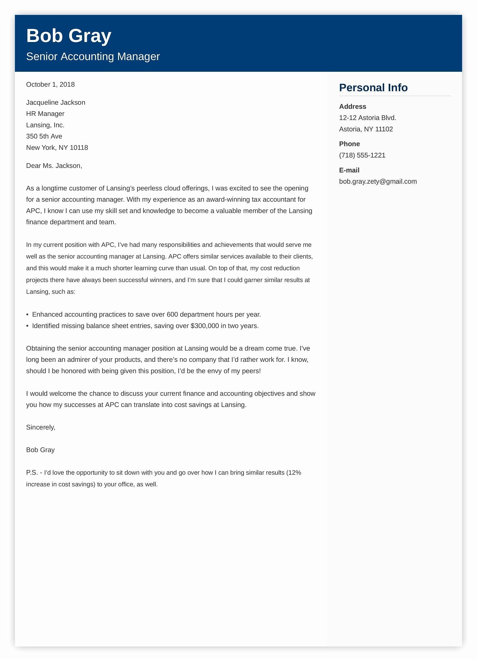 Accounting Job Cover Letter Unique Accounting Cover Letter Sample &amp; Plete Guide [20