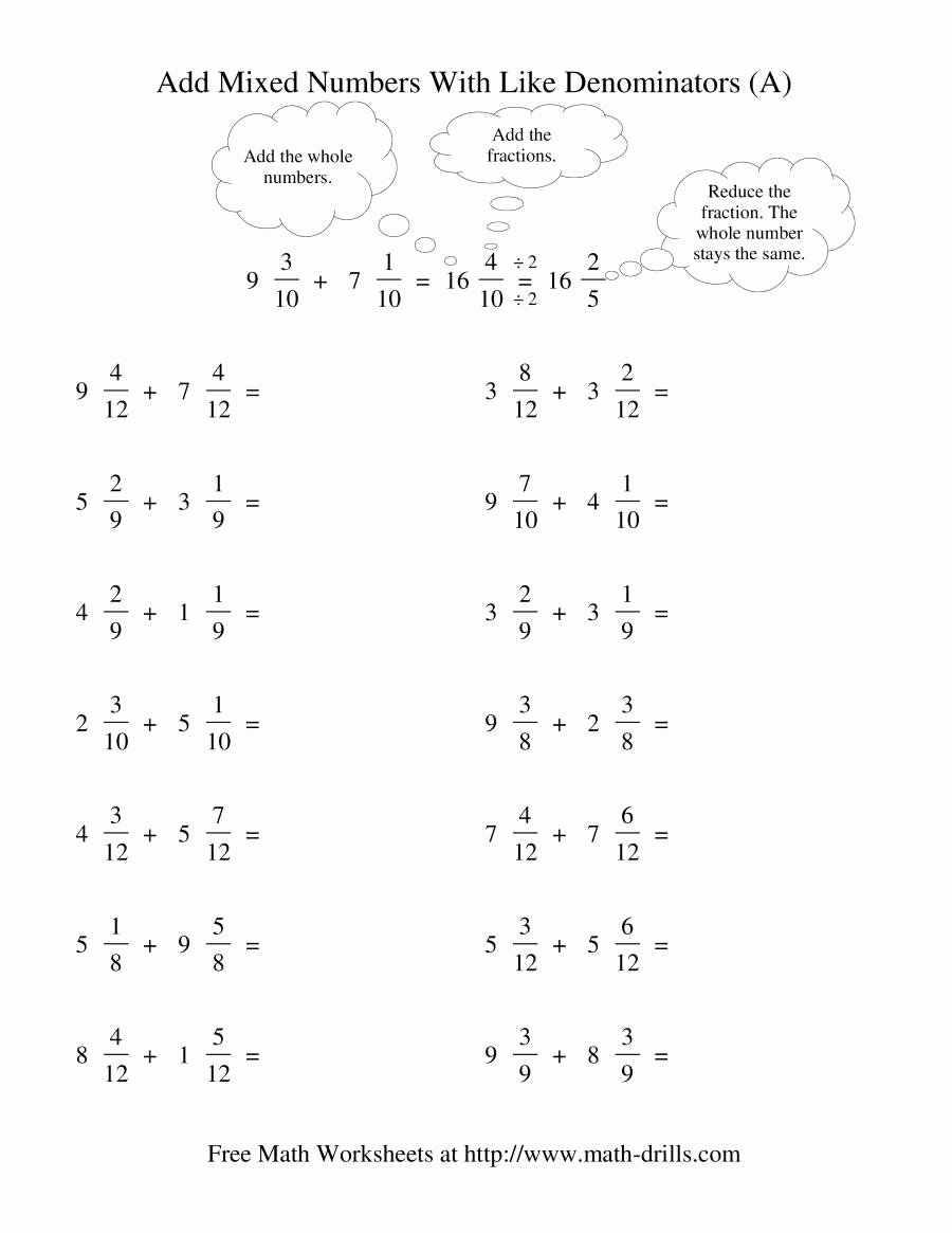Adding Fractions Worksheet Best Of Adding Mixed Fractions Like Denominators Reducing No