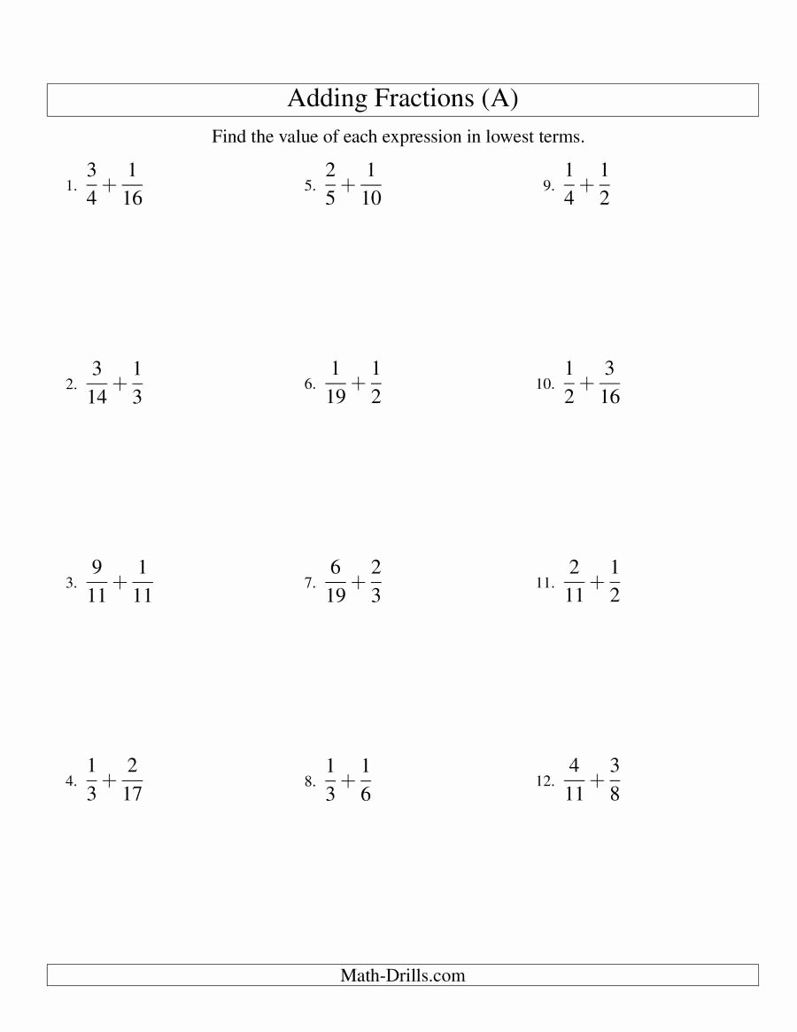 Adding Fractions Worksheet Lovely Math Drills