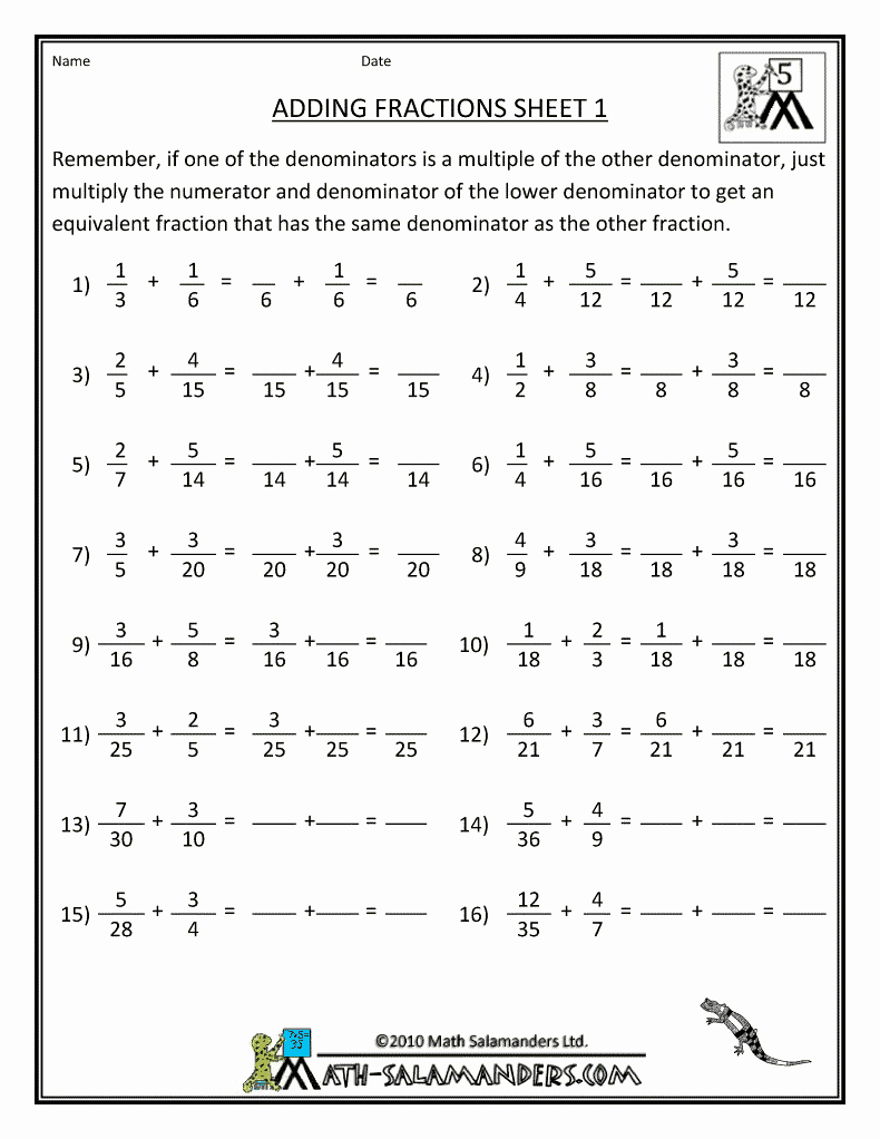 Adding Fractions Worksheets Beautiful Adding Fractions with Unlike Denominators 1