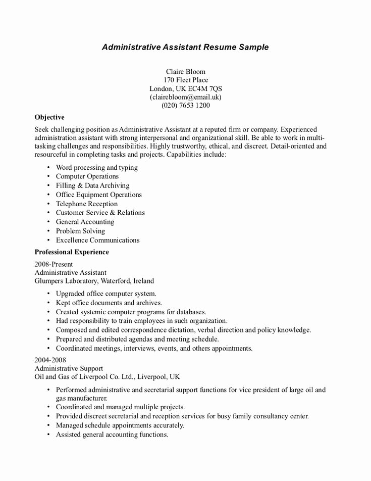 Administrative assistant Resume Objective Lovely Sample Resume Receptionist Administrative assistant