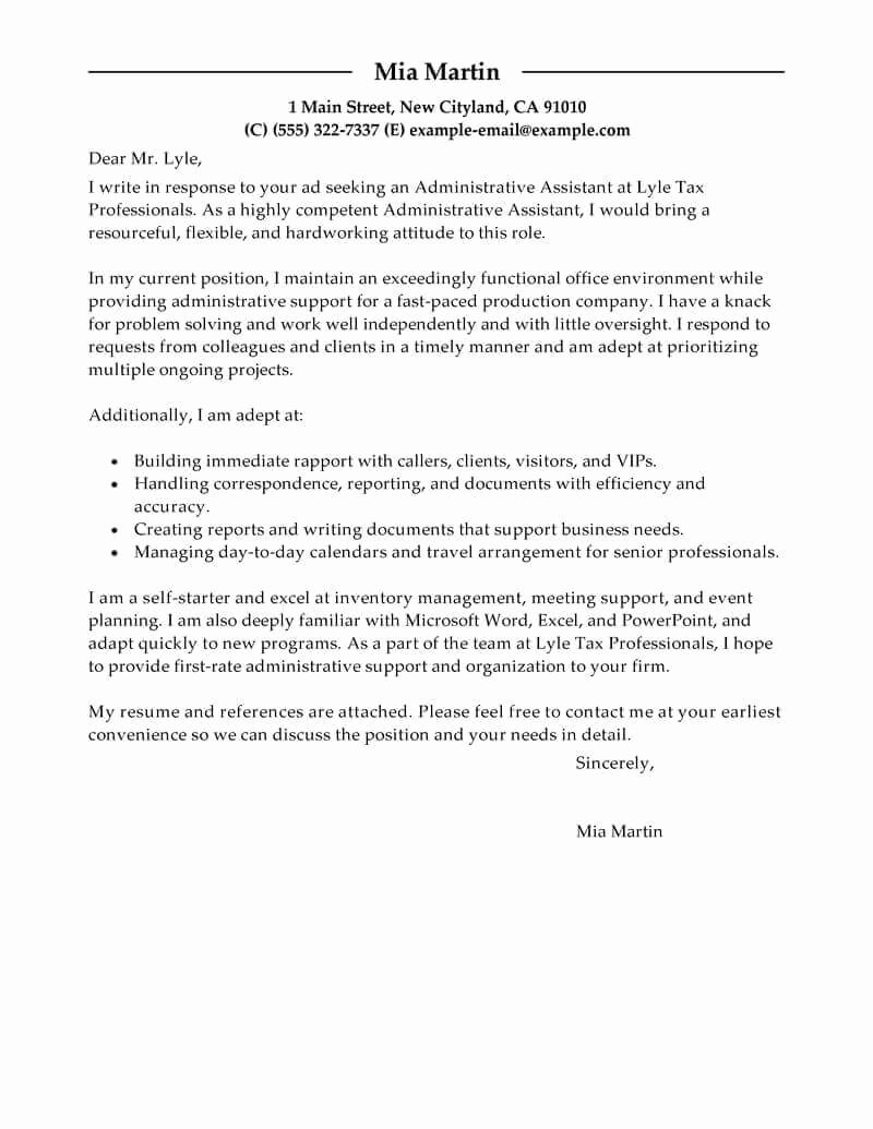 Administrative Support Cover Letter Lovely Best Administrative assistant Cover Letter Examples