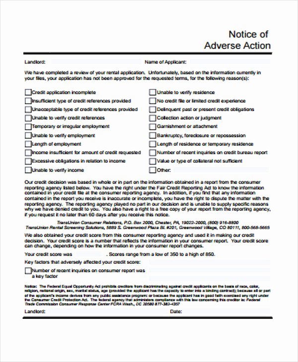 Adverse Action Letter Sample Luxury 9 Adverse Action Notice Templates Free Sample Example