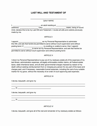 After Death Instructions Template New Last Will and Testament form Free Download Create Edit