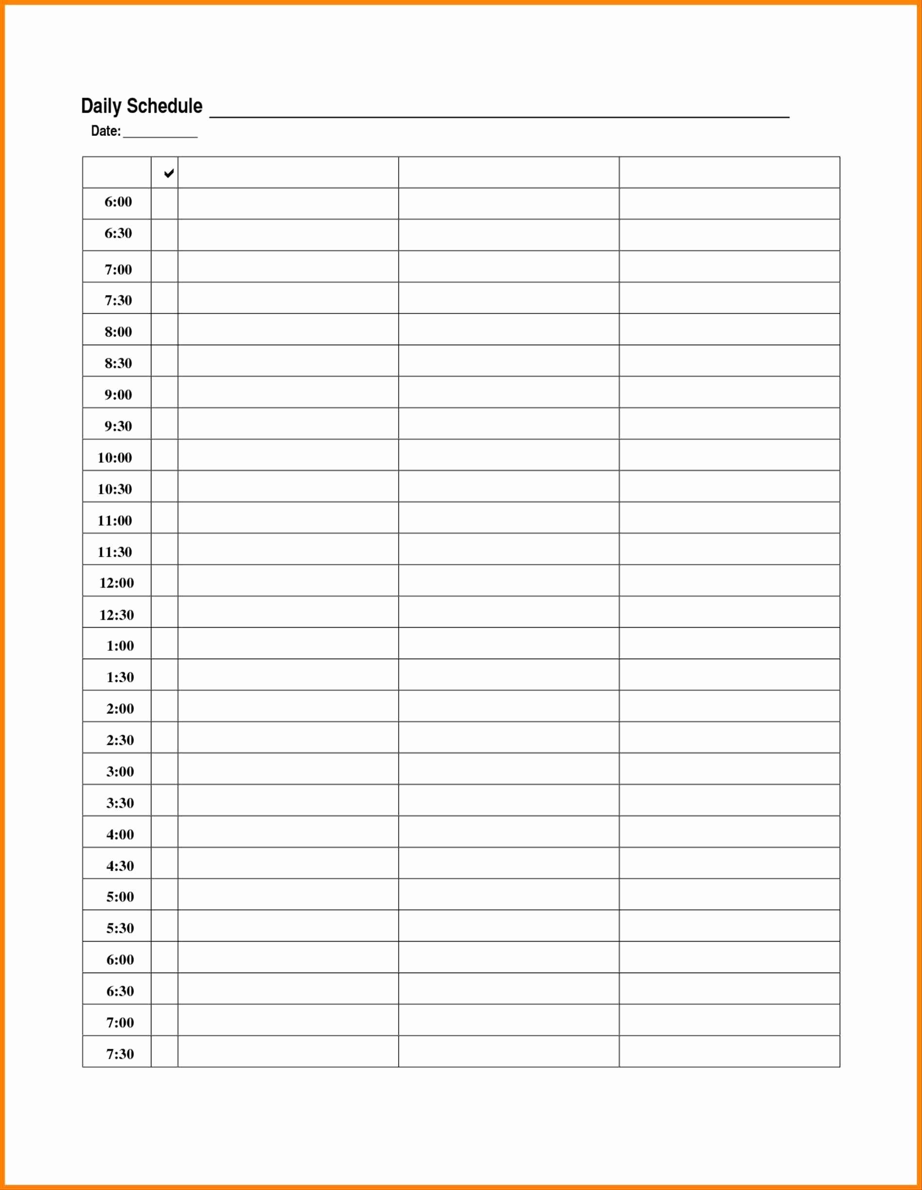 Agenda with Time Slots New Daily Calendar Excel Template Free Printable