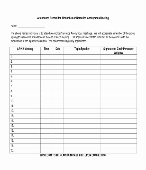 Alcoholics Anonymous attendance form Elegant Free 6 Proof Of Aa attendance forms