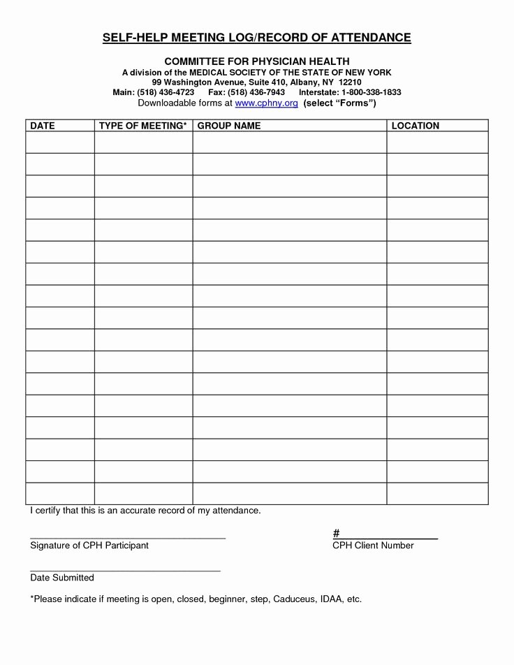Alcoholics Anonymous attendance form Luxury Meeting attendance forms 12step